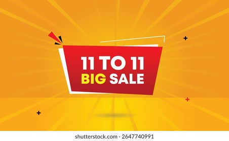 11 to 11 big sale editable web banner vector art illustration design with red gradient white shapes business elements sun shine abstract background perfect for eye catching promotions and marketing