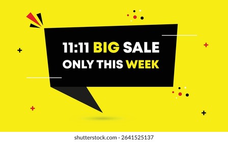 11 to 11 big sale this week editable vector art illustration web banner template design featuring black shapes yellow white bold text on abstract business background perfect for promotions