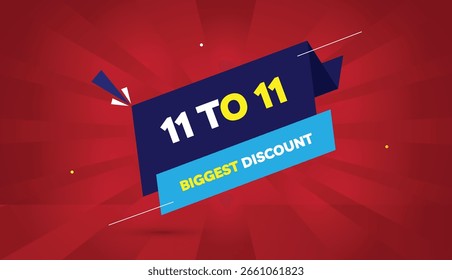 11 to 11 biggest discount editable eps format web banner vector art illustration template design blue sky ice blue shapes white yellow bold font red gradient abstract illustration sunshine background