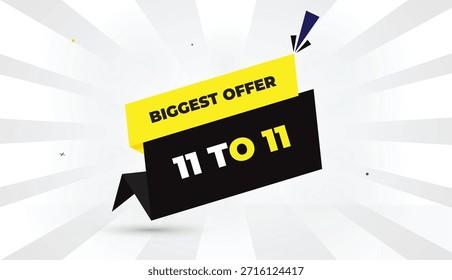 11 to 11 biggest offer editable eps format web banner vector art template design black gray yellow shapes bold font white gray gradient abstract illustration sunshine business background 4k