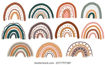11 boho style rainbows, different colorful rainbows vector art