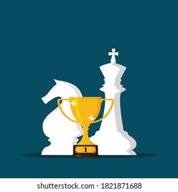 11 Chess and trophies. The ultimate idea of ​​business strategy. vector