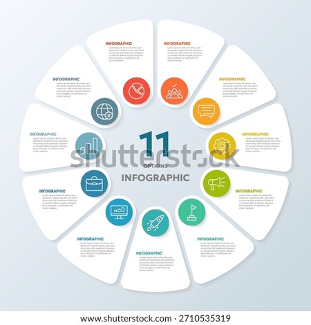 11 circle infographic options. Modern infographic design with business icons.