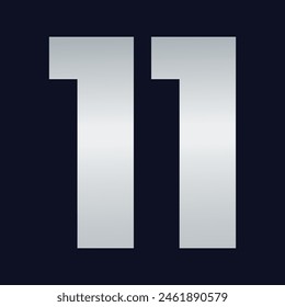 11 Classic Vintage Sport Jersey Uniform numbers in black with a black outside contour line number on white background for American football, Baseball and Basketball or soccer for shirt
