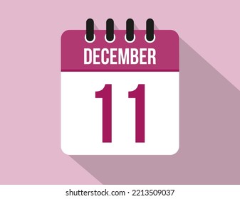 11 day December calendar. Calendar vector for December in pink color on light background