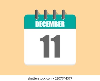 11 Day December in green. Calendar icon for December month on clear background
