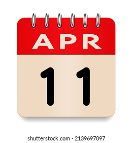 11 día del mes. Abril. Girar el viejo icono diario del calendario formal. Fecha día semana domingo, lunes, martes, miércoles, jueves, viernes, sábado. Corta papel. Fondo blanco. Ilustración vectorial. 3.ª