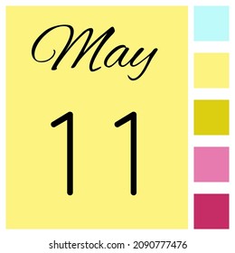 11 día del mes. Mayo. Icono de calendario diario. Fecha día semana domingo, lunes, martes, miércoles, jueves, viernes, sábado.