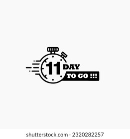11 days left. Vector emblem with the number of days remaining. label, black alarm clock flat with ribbon, promotion icon, best deal symbol vector illustration