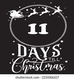11 Tage bis Weihnachten, einfaches schwarzes Logo mit weißen Mustern 