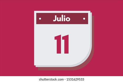 11 de Julio. Dia del mes. Calendario (July 11th. Day of month. Calendar in spanish) vector illustration icon.