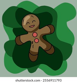 11 December 2024, illustration vector design of gingerbread template with cartoon characters on green background - illustration design by nurdal_