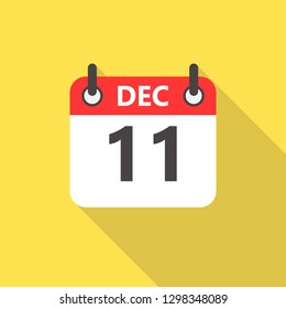 11 december calendar flat style icon with long shadow.