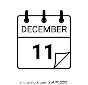 11 December calendar icon text page monthly web design on black and white background vector, icon, or illustration with the month of December 11
