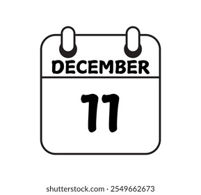 11 dezembro calendário ícone página de texto design mensal web em preto e branco fundo vetor, ícone, ou ilustração com o mês de dezembro 11