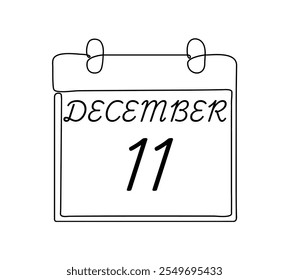 11 December calendar icon text page monthly web design on black and white background vector, icon, or illustration with the month of December 11