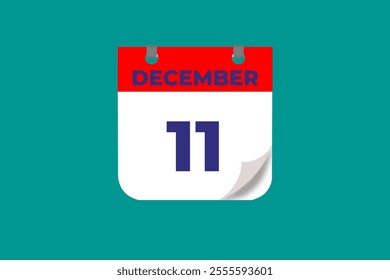 11 December calendar icon text page monthly web design on red, and blue background vector, icon, or illustration with the month of December 11