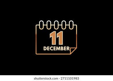 11 Dezember Kalender Symbol Textseite monatliches Web-Design auf goldenem, schwarz-braunem Hintergrund Vektor, Symbol oder Illustration mit dem Monat Dezember 11