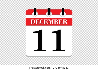 11 dezembro ícone do calendário vetor, 11 datas de dezembro ícone do calendário do mês, datas de dezembro 11 ícone calendário, ícone do calendário do vetor.