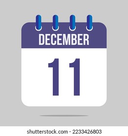 11 december calendar vector. Calendar icon for december with marked date. Design for schedules, meetings and appointments