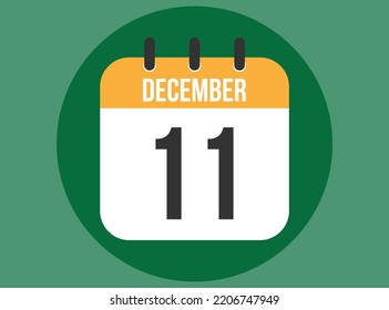 11 December green calendar vector. Calendar december with circle in background clear.