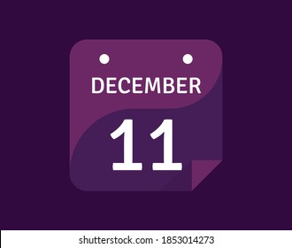 11 de diciembre, 11 de diciembre Icono Icono Ilustración vectorial del calendario de un día