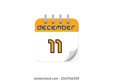 11 December month single day vector, illustration, calendar with yellow, black and white color background calendar December 11