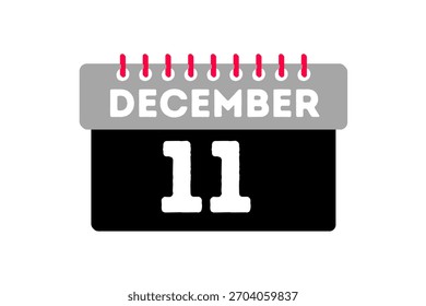 11 de diciembre mes Vector de un solo día, ilustración, calendario con ceniza, negro, rojo y blanco color de fondo icono de calendario del 11 de diciembre