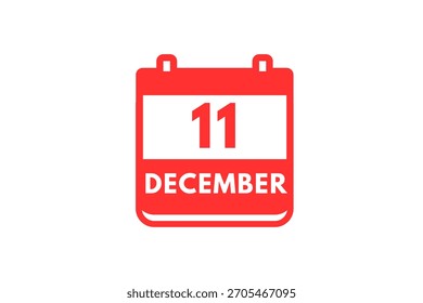 11 Dezember Monat einzelne Tag Vektor, Illustration, Kalender mit rot-weißer Farbe Hintergrund Kalender Symbol vom Dezember 11