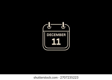 11 de diciembre mes Vector de un solo día, ilustración, calendario con fondo dorado y blanco marco de fondo icono de calendario del 11 de diciembre