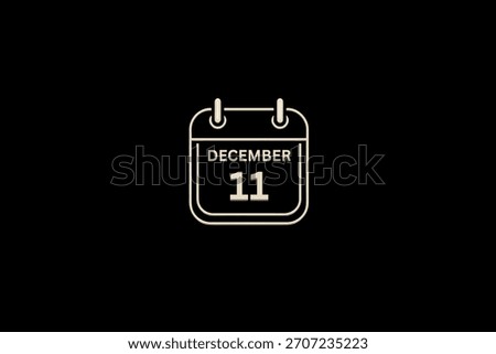 11 December month single day vector, illustration, calendar with golden and white color background frame calendar icon of December 11