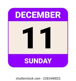 11 December, Sunday. Date template. Useful design for calendar or event promotion. Vector illustration EPS 10 File