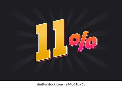 11% discount banner with dark background and yellow text. 11 percent sales promotional design.
