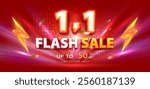 1.1 discount flash sale background. Vector illustration for shopping day, online shopping, special Offer coupon, voucher, banner template, websites, social media advertising.