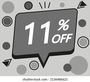 11% discount price sign. gray vector for stores