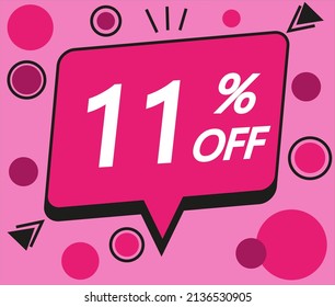 11% discount price sign. pink vector for stores