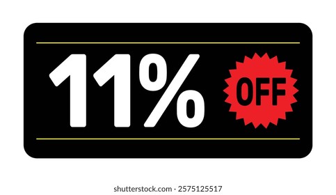 11% discount tag. icon vector Black, white and rad rectangular shape