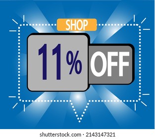 11% de descuento. ilustración vectorial en azul y gris para tiendas, compras y promoción. banner para oferta especial