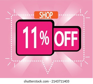 11% de descuento. ilustración vectorial en rosa para tiendas, compras y promoción. banner para oferta especial