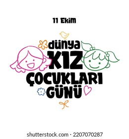 11 Ekim Dünya kız çocukları günü kutlu olsun
two girls head vector. translation: 11 october, international day of the girl child