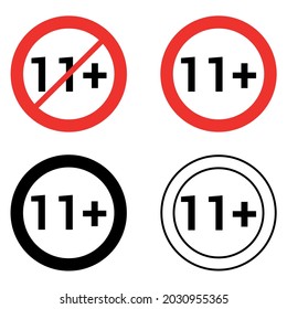 11 Ilustración del vector de signos redondeados Eleven plus aislado en fondo blanco