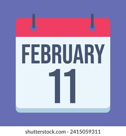 11 February Calendar. Blue Background. Vector Calendar.