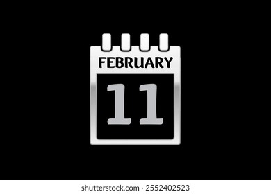 11 February calendar icon text page monthly web design on silver and black background vector, icon, or illustration with the month of February 11