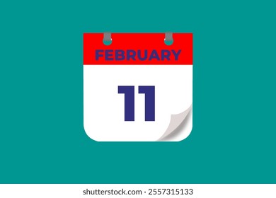 11 February calendar icon text page monthly web design on red, and blue background vector, icon, or illustration with the month of February 11