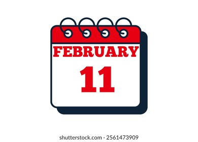 11 February calendar icon text page monthly web design on red, black and white background vector, icon, or illustration with the month of February 11