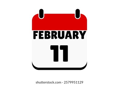 11 February calendar icon text page monthly web design on red, black and white background vector, icon, or illustration with the month of February 11