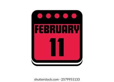 11 February calendar icon text page monthly web design on red, black and white background vector, icon, or illustration with the month of February 11
