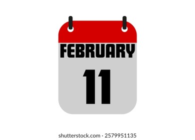 11 February calendar icon text page monthly web design on red, black and white background vector, icon, or illustration with the month of February 11
