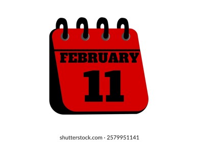 11 February calendar icon text page monthly web design on red, black and white background vector, icon, or illustration with the month of February 11