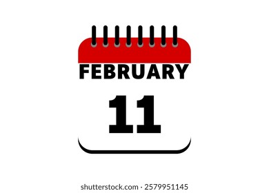 11 February calendar icon text page monthly web design on red, black and white background vector, icon, or illustration with the month of February 11